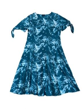 Studio 1886 Short Sleeve Tie Detail V Neck A Line Tie Dye Dress - Size: Small